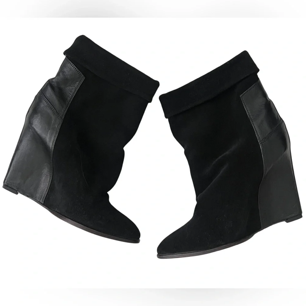 IRO Black Darlon Heeled wedge Boots with Suede and Leather Contrast